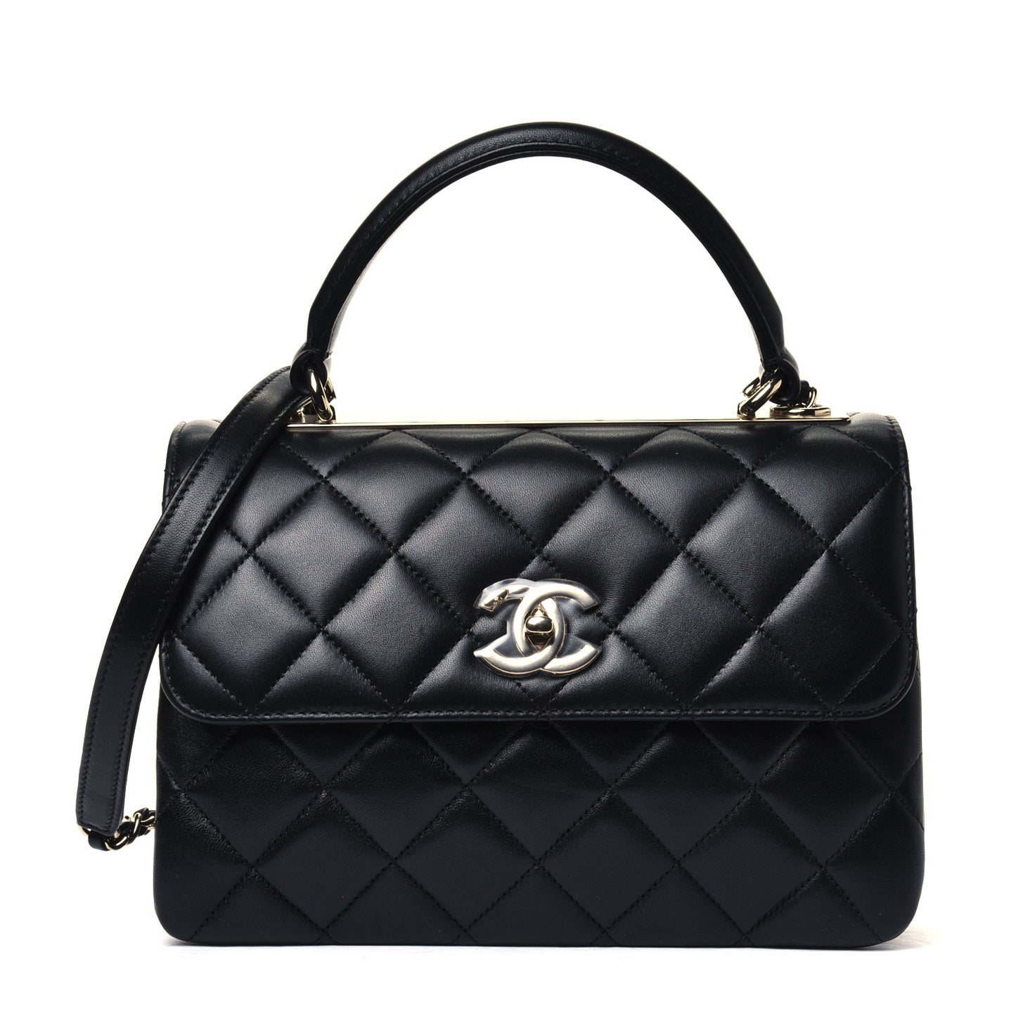 Lambskin Quilted Small Trendy CC Dual Handle Flap Bag Black