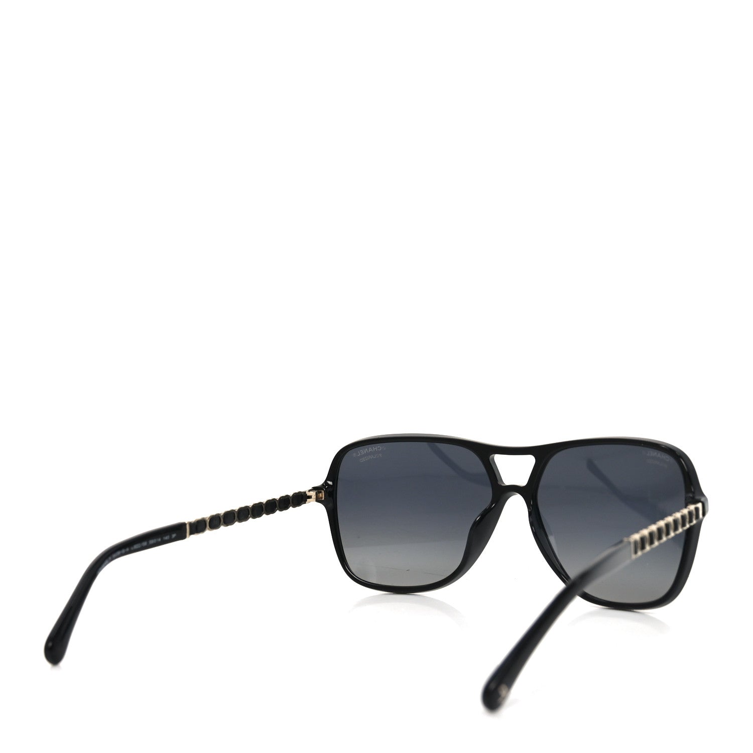 Chanel Metal Calfskin Polarized CC Chain Pilot Sunglasses 5439-Q-A Black 8 of 14