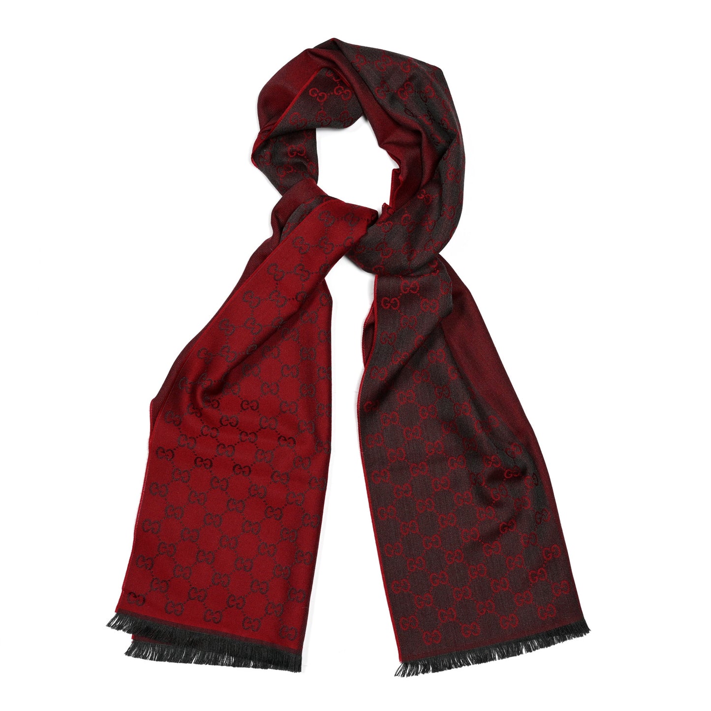 Wool GG Monogram HalfGG Fringe Scarf Anthracite Red