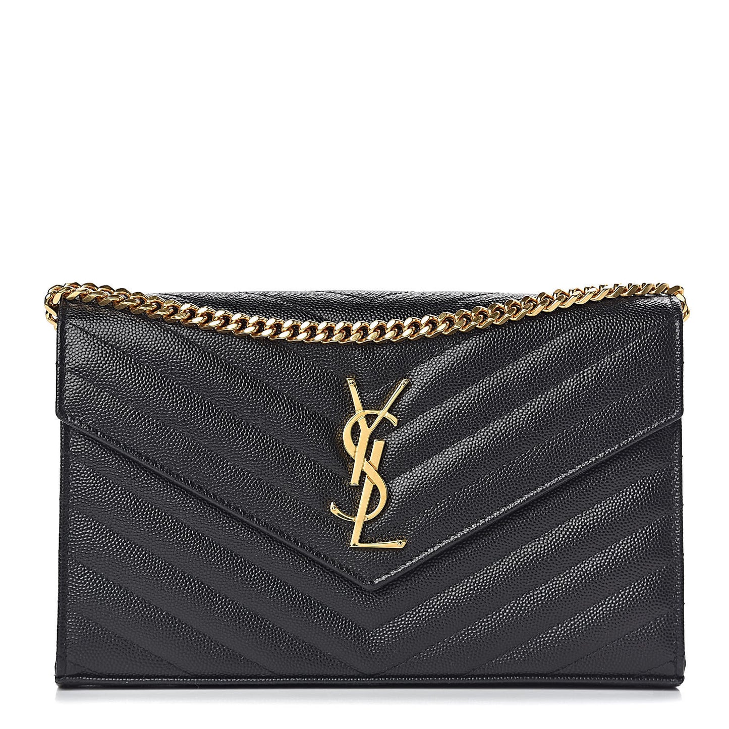 Grain De Poudre Matelasse Chevron Monogram Chain Wallet Black