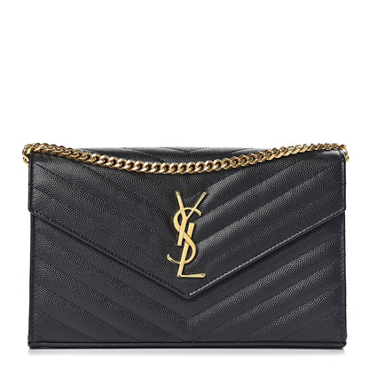 Saint Laurent Grain De Poudre Matelasse Chevron Monogram Chain Wallet Black 1 of 9