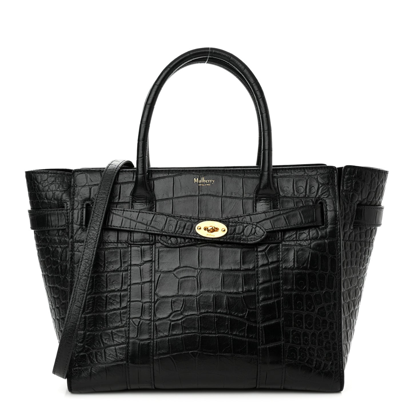 Crocodile Embossed Calfskin Small Zipped Bayswater Black