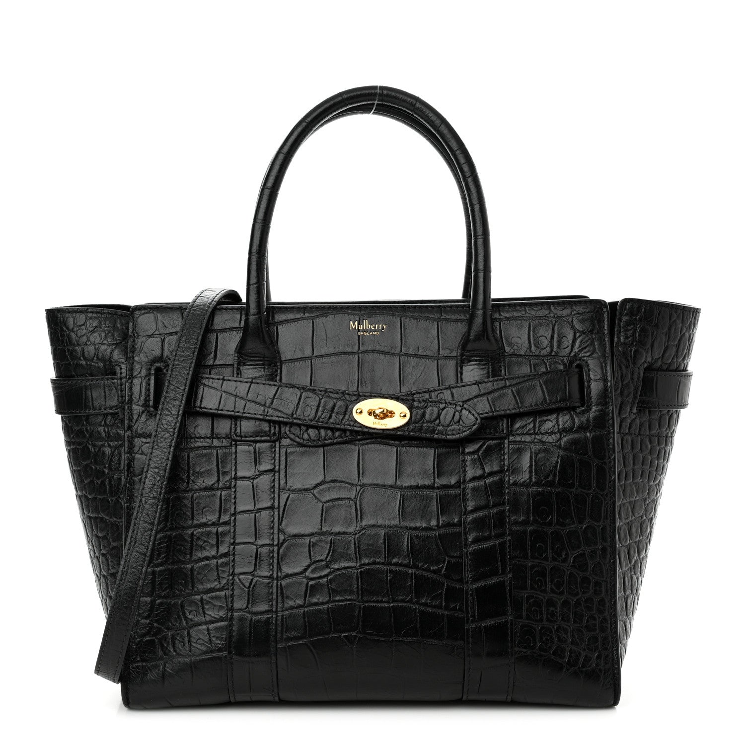Mulberry Crocodile Embossed Calfskin Small Zipped Bayswater Black 1 of 9
