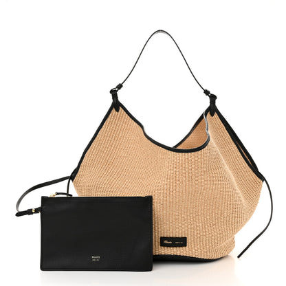 Khaite Raffia Calfskin Medium Lotus Tote Neutral Black 3 of 10