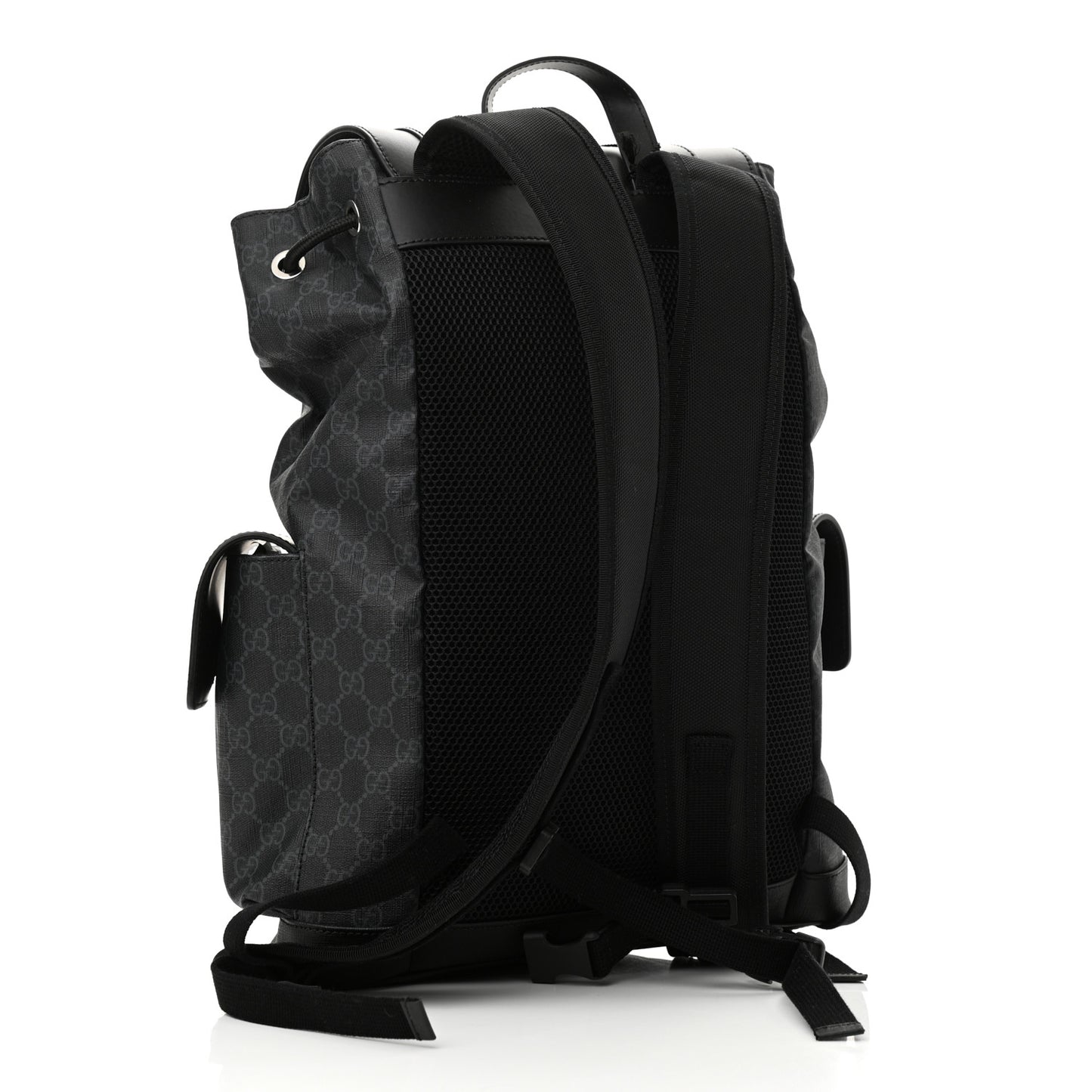 Soft GG Supreme Monogram Appia Calfskin Web Double Buckle Backpack Black