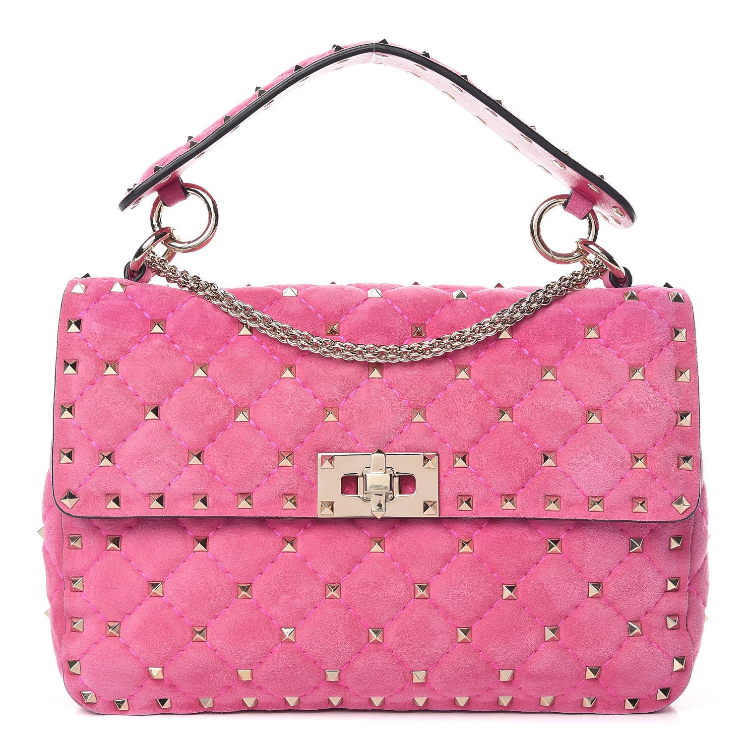 Valentino Garavani Suede Medium Rockstud Spike Shoulder Bag Bright Fuxia 1 of 12