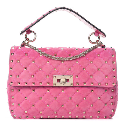 Valentino Garavani Suede Medium Rockstud Spike Shoulder Bag Bright Fuxia 1 of 12