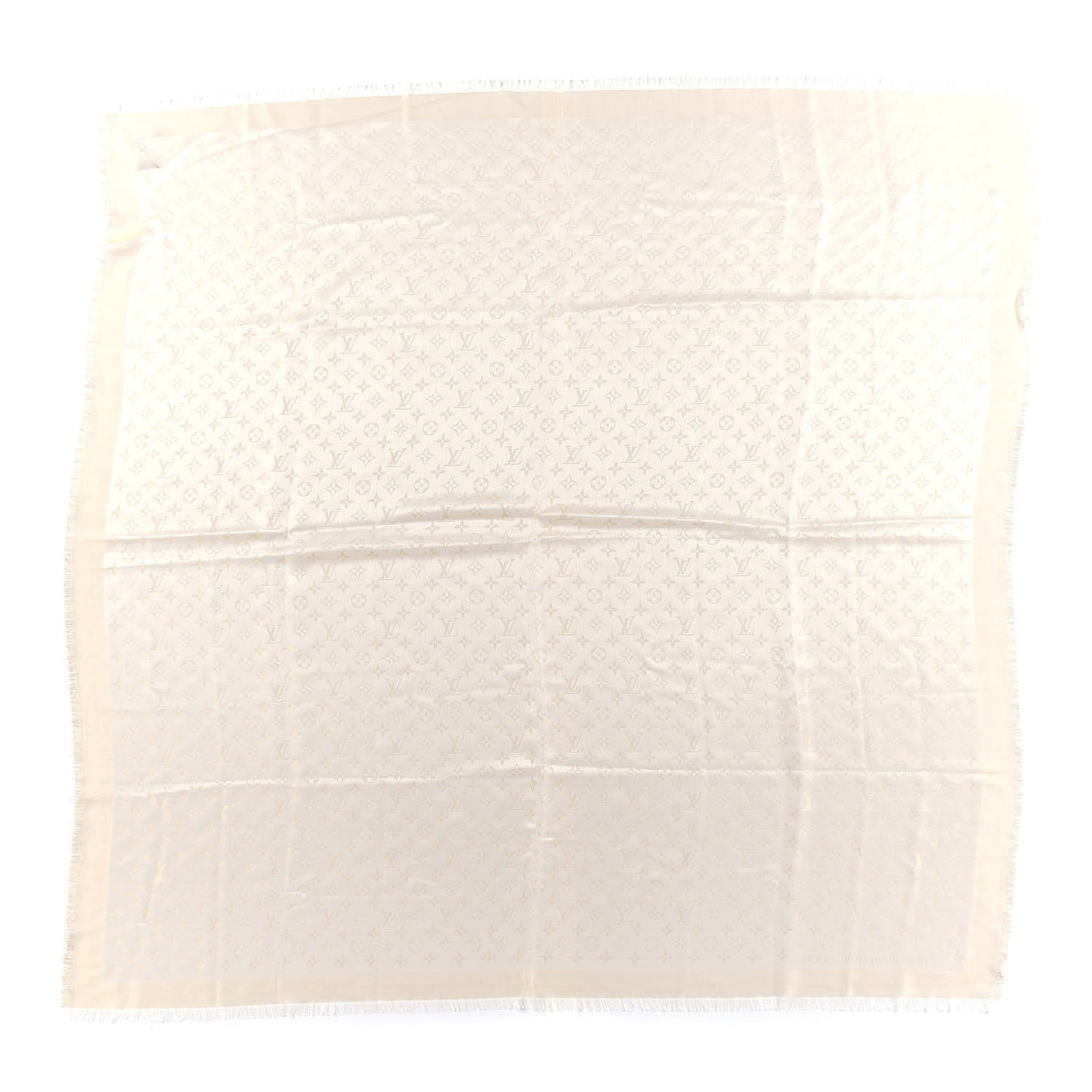 Silk Wool Monogram Shine Shawl White