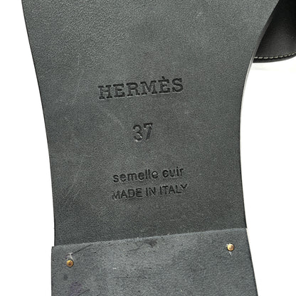 Hermes Box Calfskin Oran Sandals 37 Black 6 of 9