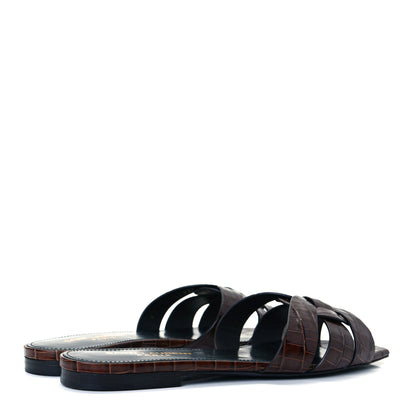 Saint Laurent Patent Croc Embossed Nu Pied 05 Slide Sandals 35 Burgundy 5 of 9