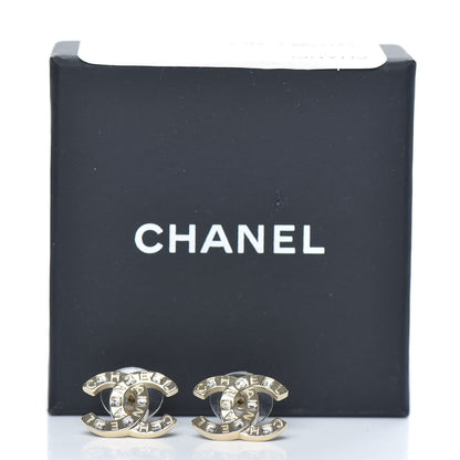 Chanel Crystal Metal CC Paris Button Stud Earrings Gold 5 of 5