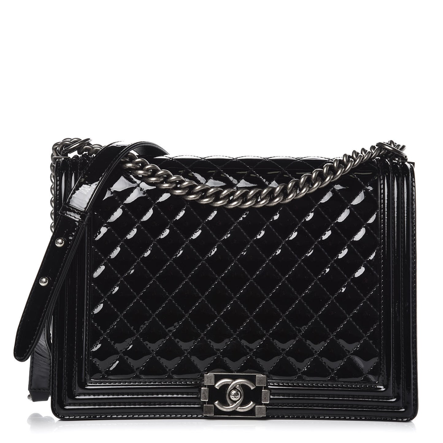 Patent Quilted Large Boy Flap Black