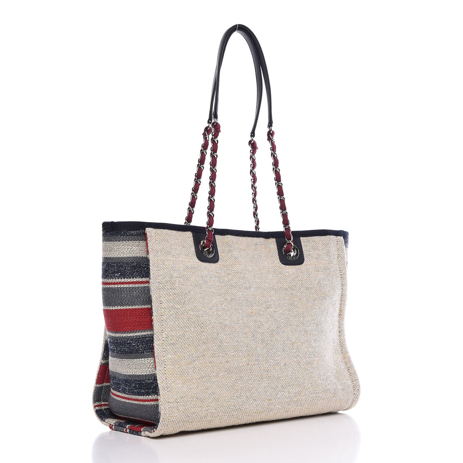 Chanel Striped Canvas Small Deauville Tote Beige 3 of 13