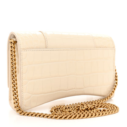 Balenciaga Shiny Calfskin Crocodile Embossed Hourglass Chain Bag Cream 3 of 13