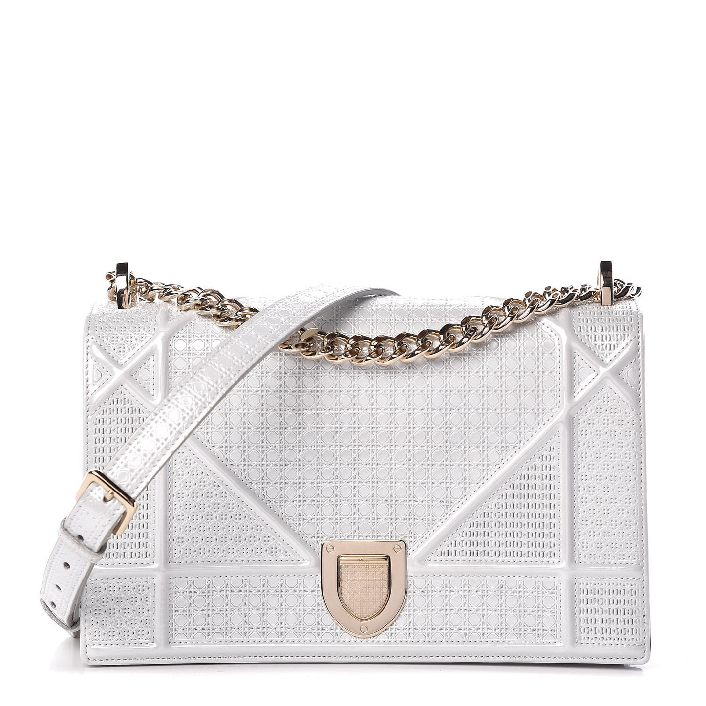 Patent Micro-Cannage Medium Diorama Flap Bag White
