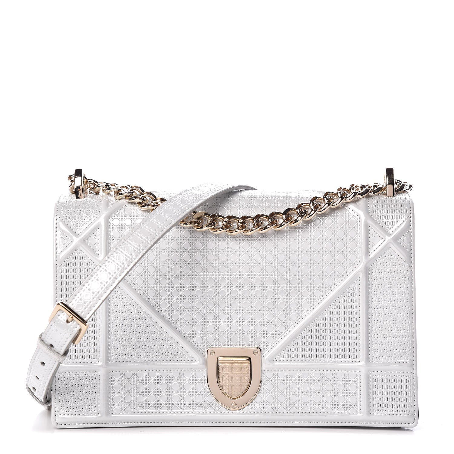 Christian Dior Patent Micro-Cannage Medium Diorama Flap Bag White 1 of 9