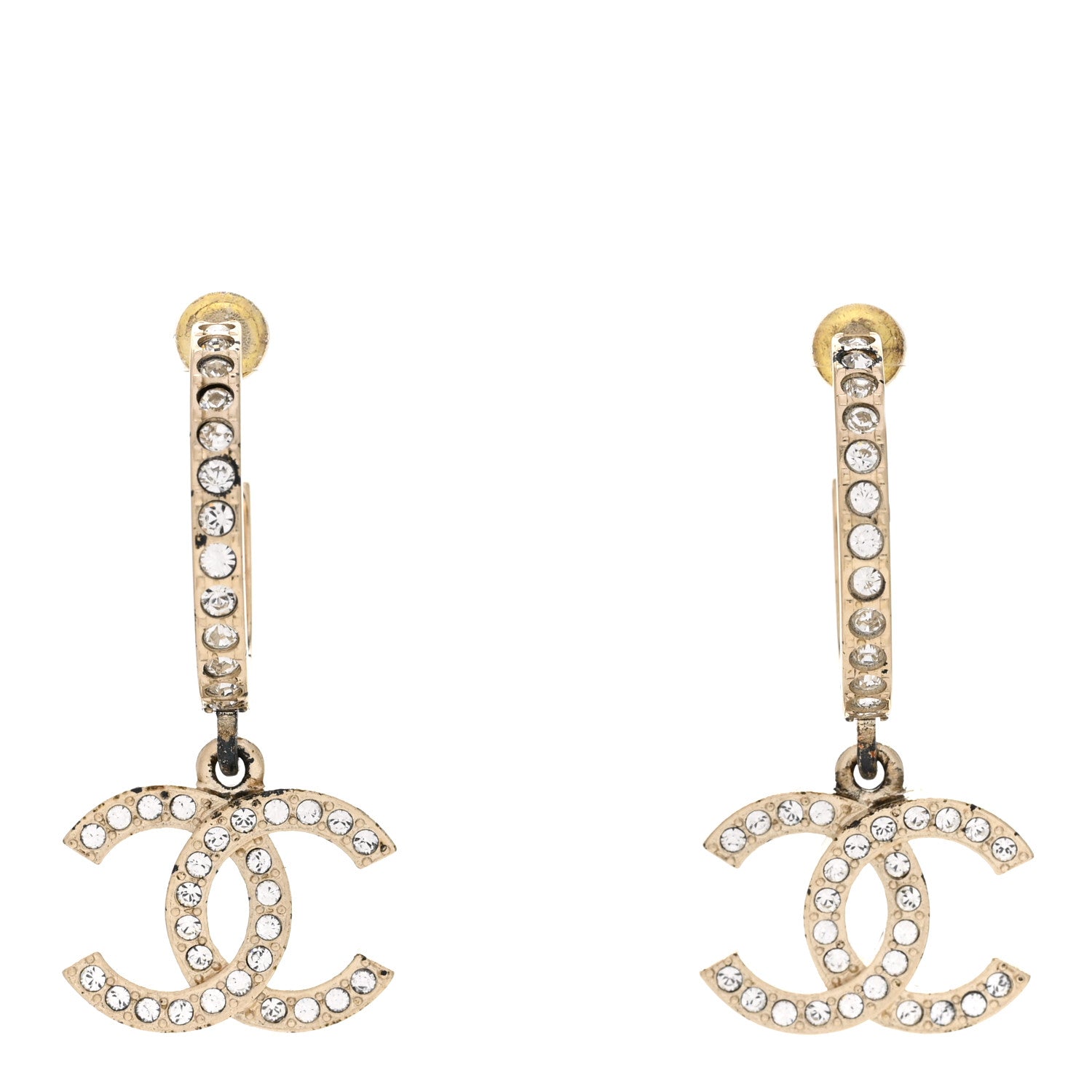 Chanel Crystal Lock Symbols CC Hoop Drop Earrings Gold 1 of 7