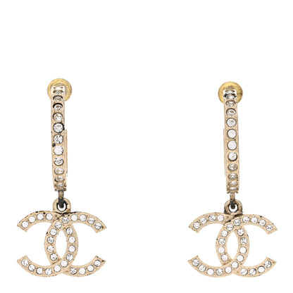 Chanel Crystal Lock Symbols CC Hoop Drop Earrings Gold 1 of 7