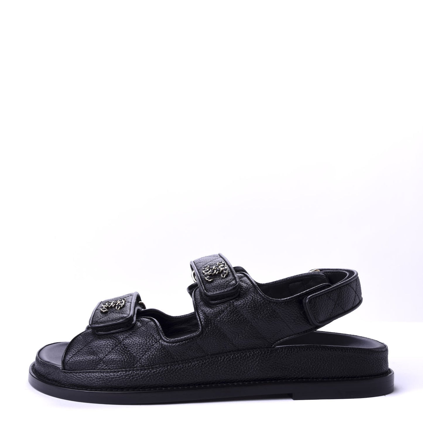Grained Calfskin Velcro Dad Sandals 39 Black