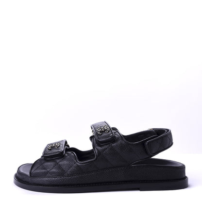 Chanel Grained Calfskin Velcro Dad Sandals 39 Black 1 of 9