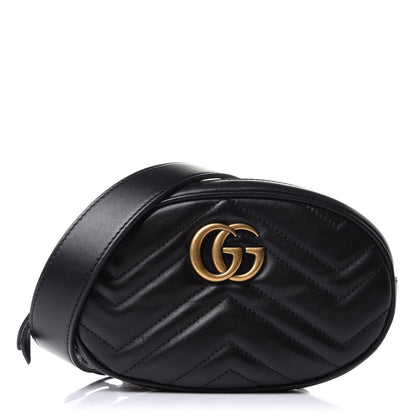 Gucci Calfskin Matelasse GG Marmont Belt Bag 85 34 Black 1 of 14