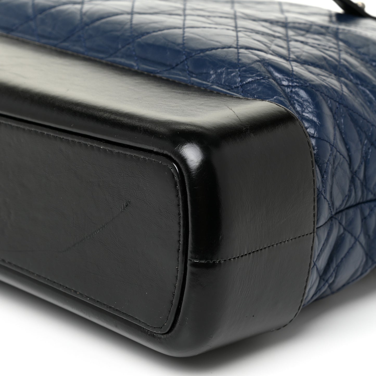 Aged Calfskin Quilted Large Gabrielle Shopping Tote Navy Black