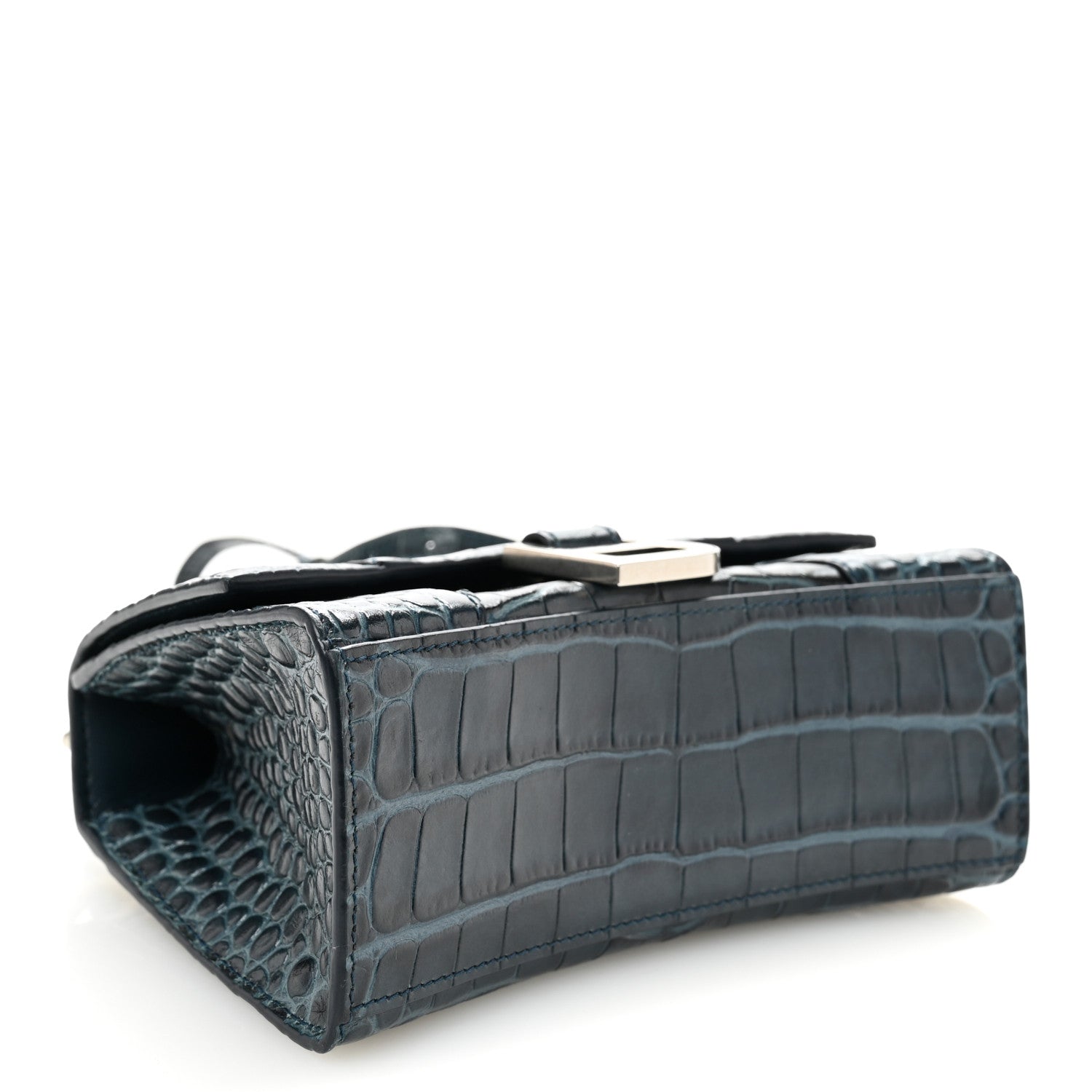 Balenciaga Shiny Calfskin Crocodile Embossed Hourglass Top Handle Bag XS Denim Blue 4 of 10