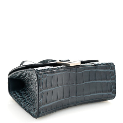 Balenciaga Shiny Calfskin Crocodile Embossed Hourglass Top Handle Bag XS Denim Blue 4 of 10