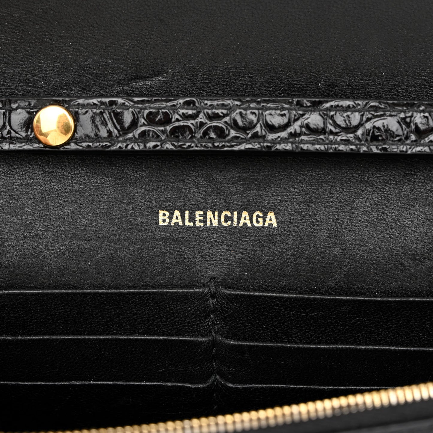 Shiny Calfskin Crocodile Embossed Hourglass Chain Bag Black