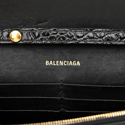 Balenciaga Shiny Calfskin Crocodile Embossed Hourglass Chain Bag Black 6 of 11