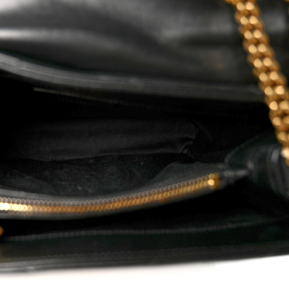 Calfskin Y Quilted Monogram Small Loulou Chain Satchel Black