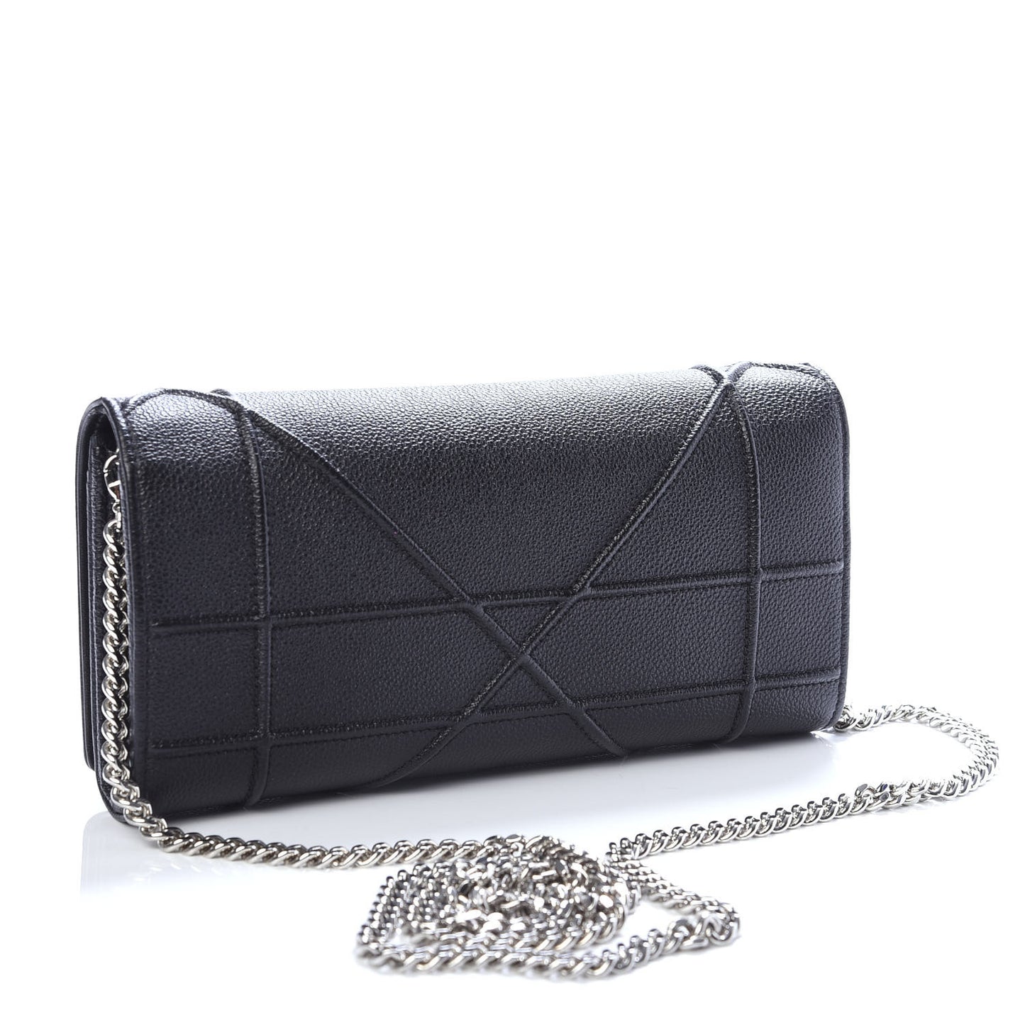 Grained Calfskin Diorama Croisiere Chain Wallet Black