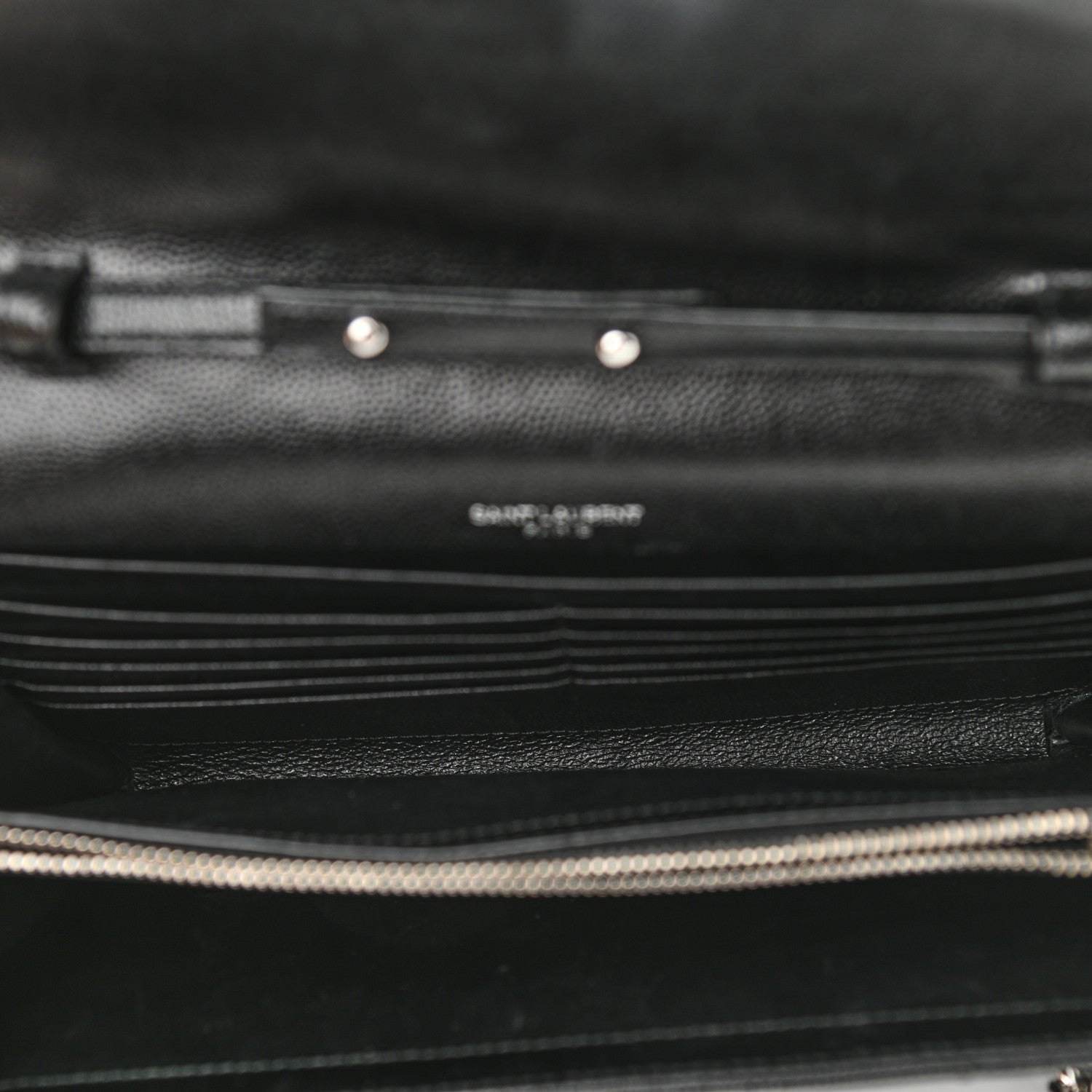 Saint Laurent Grain De Poudre Matelasse Chevron Monogram Chain Wallet Black 5 of 10