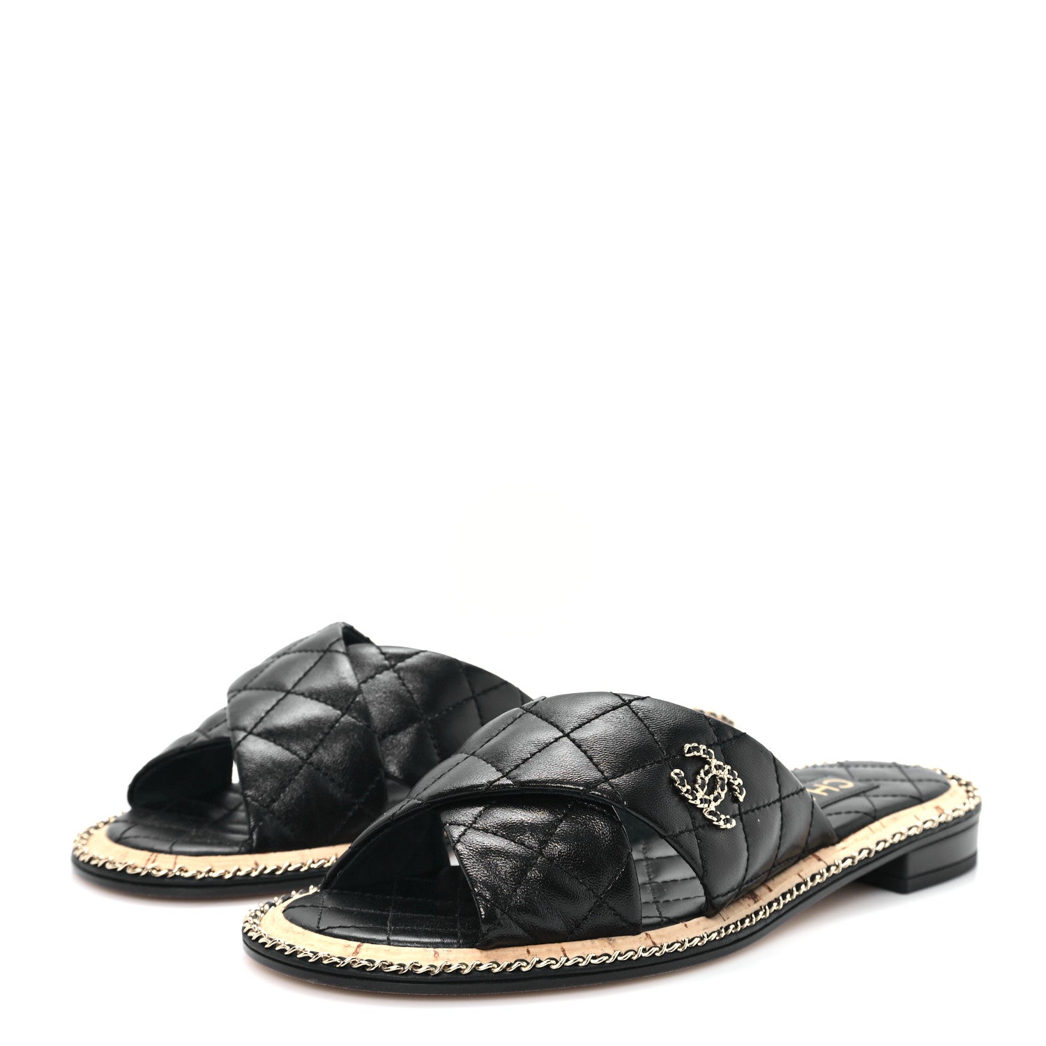 Chanel Lambskin Quilted Chain CC Sandals 38 Black 4 of 10