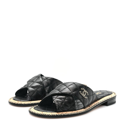 Chanel Lambskin Quilted Chain CC Sandals 38 Black 4 of 10