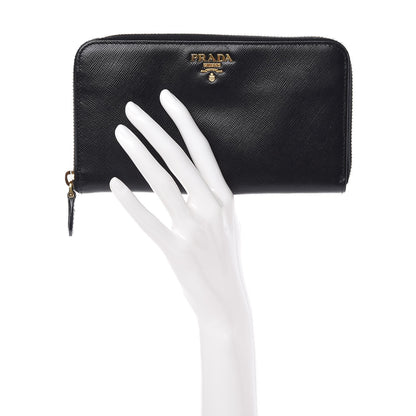 Prada Saffiano Metal Zip Around Wallet Black 2 of 10