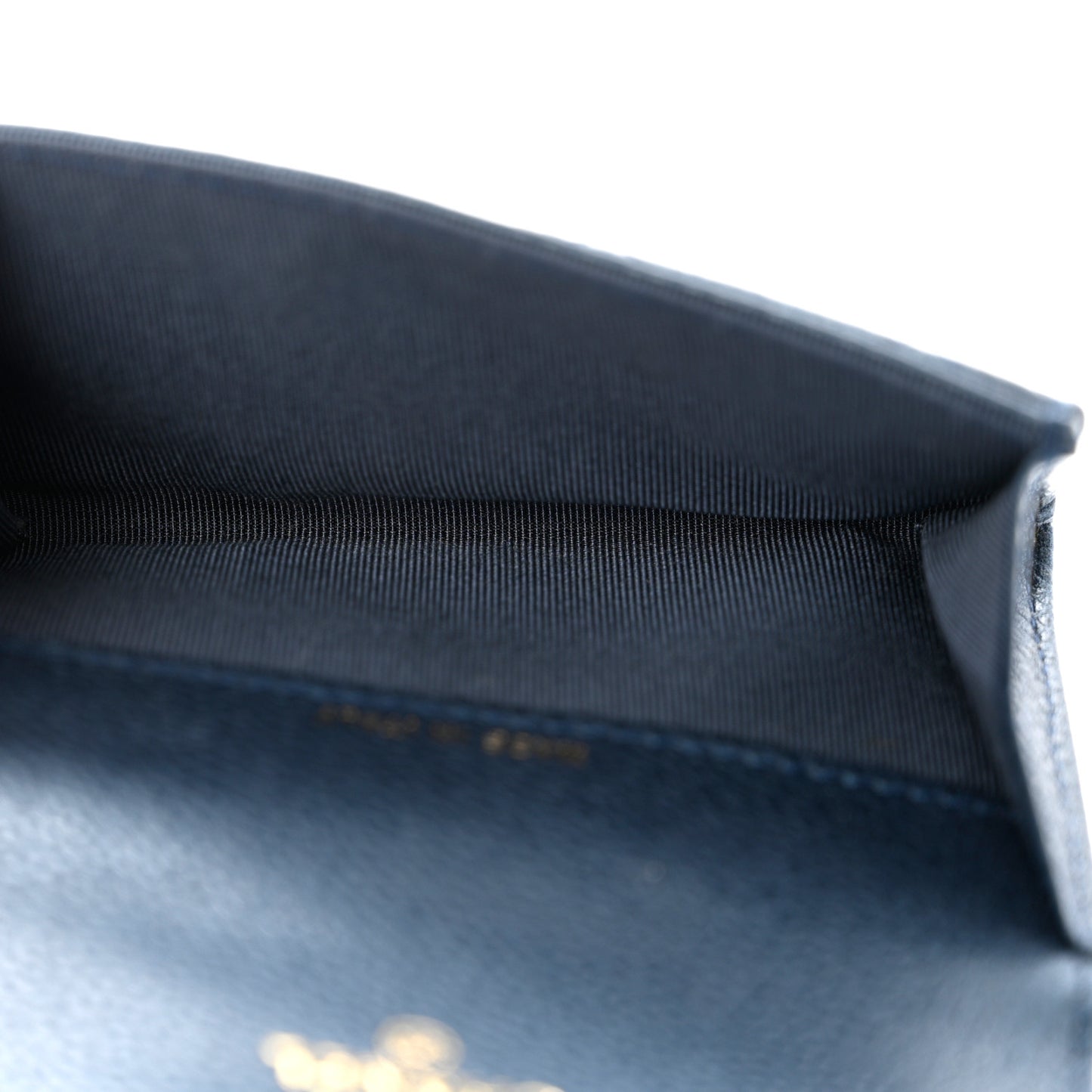 Metallic Caviar Quilted Flap Card Holder Wallet Dark Blue