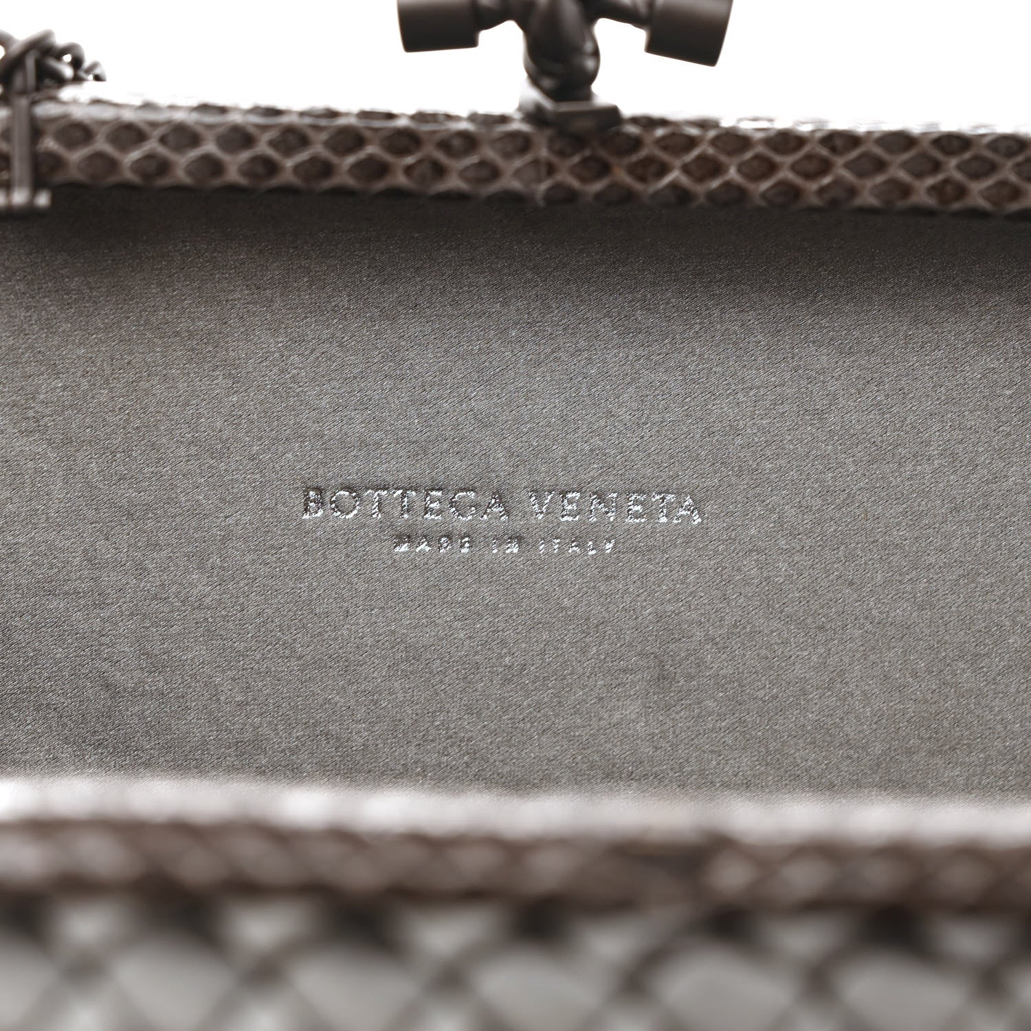 Bottega Veneta Satin Ayers Intrecciato Chain Knot Clutch Grey 5 of 8