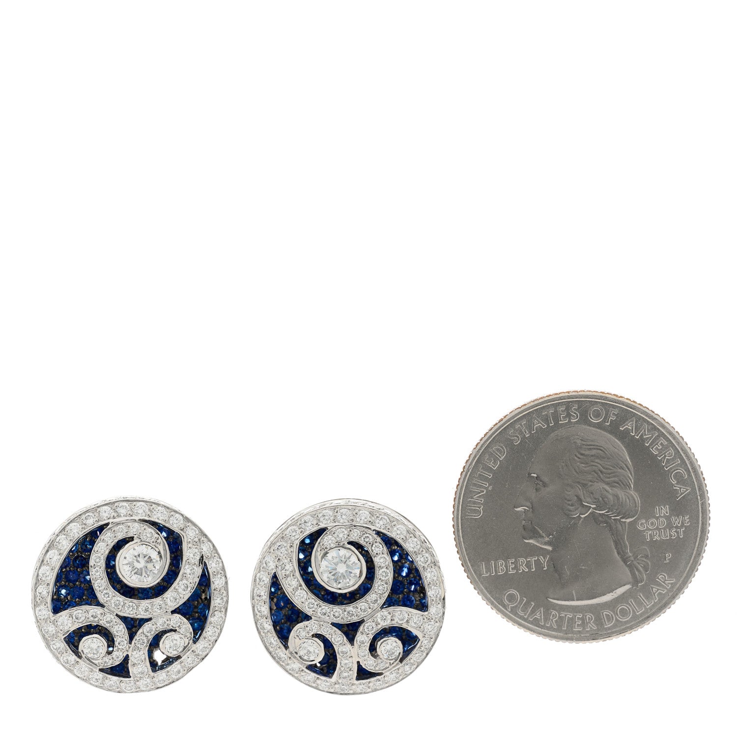 Graff 18K White Gold Diamond Sapphire Swirl Earrings 2 of 4