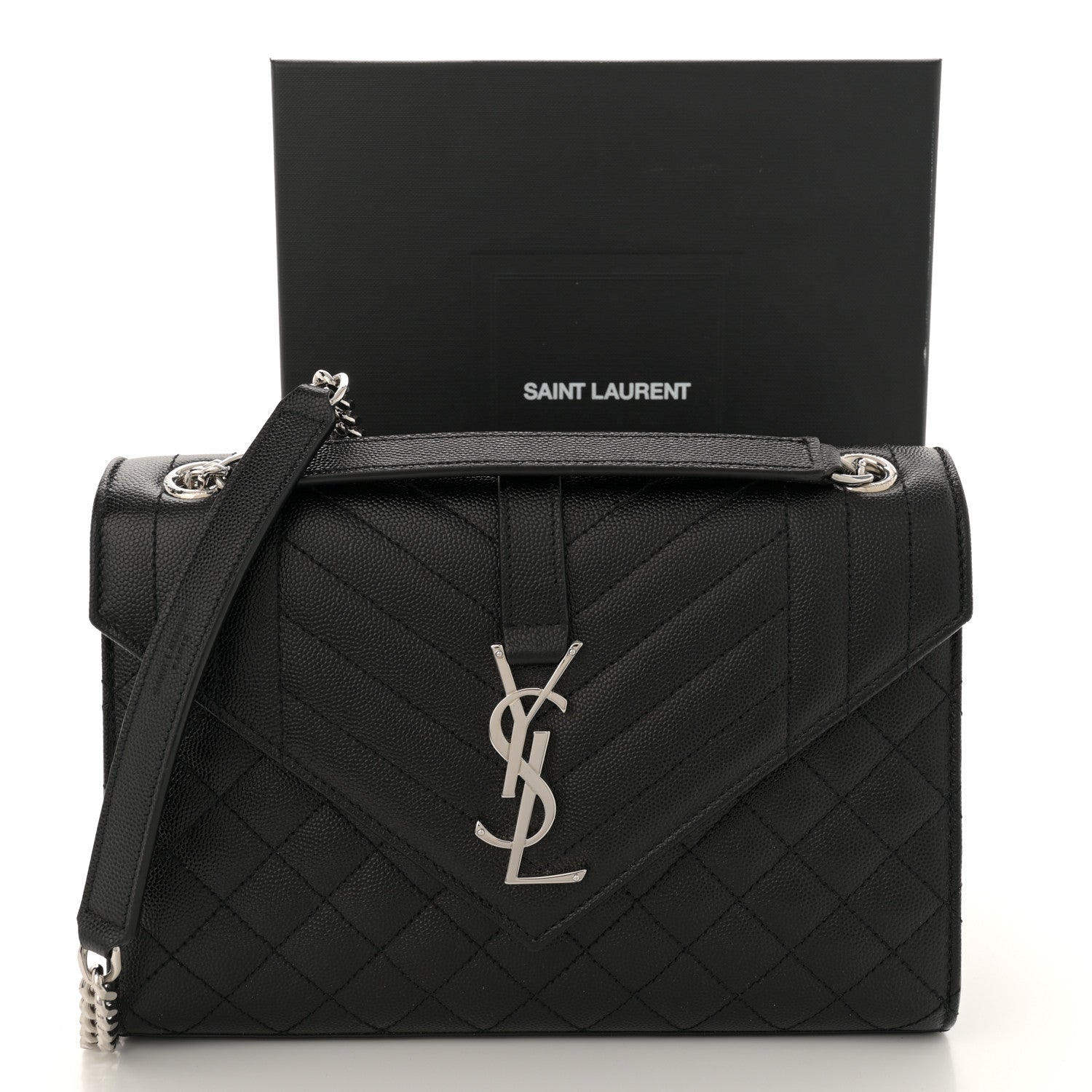 Saint Laurent Grain De Poudre Textured Mixed Matelasse Triquilt Medium Monogram Satchel Black 11 of 11