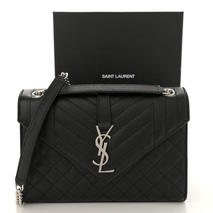 Saint Laurent Grain De Poudre Textured Mixed Matelasse Triquilt Medium Monogram Satchel Black 11 of 11