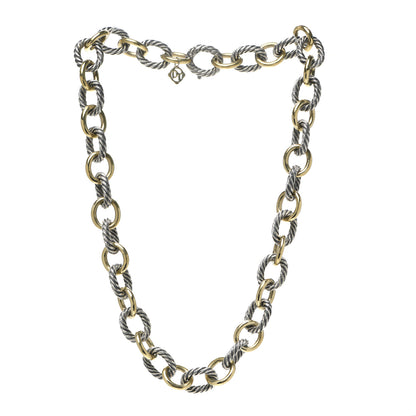 David Yurman Sterling Silver 18K Yellow Gold 12mm Large Oval Link Necklace 3 of 5
