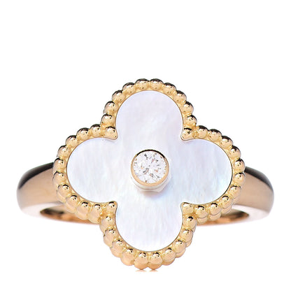 Van Cleef & Arpels 18K Yellow Gold Diamond Mother of Pearl Vintage Alhambra Ring 52 6 1 of 4