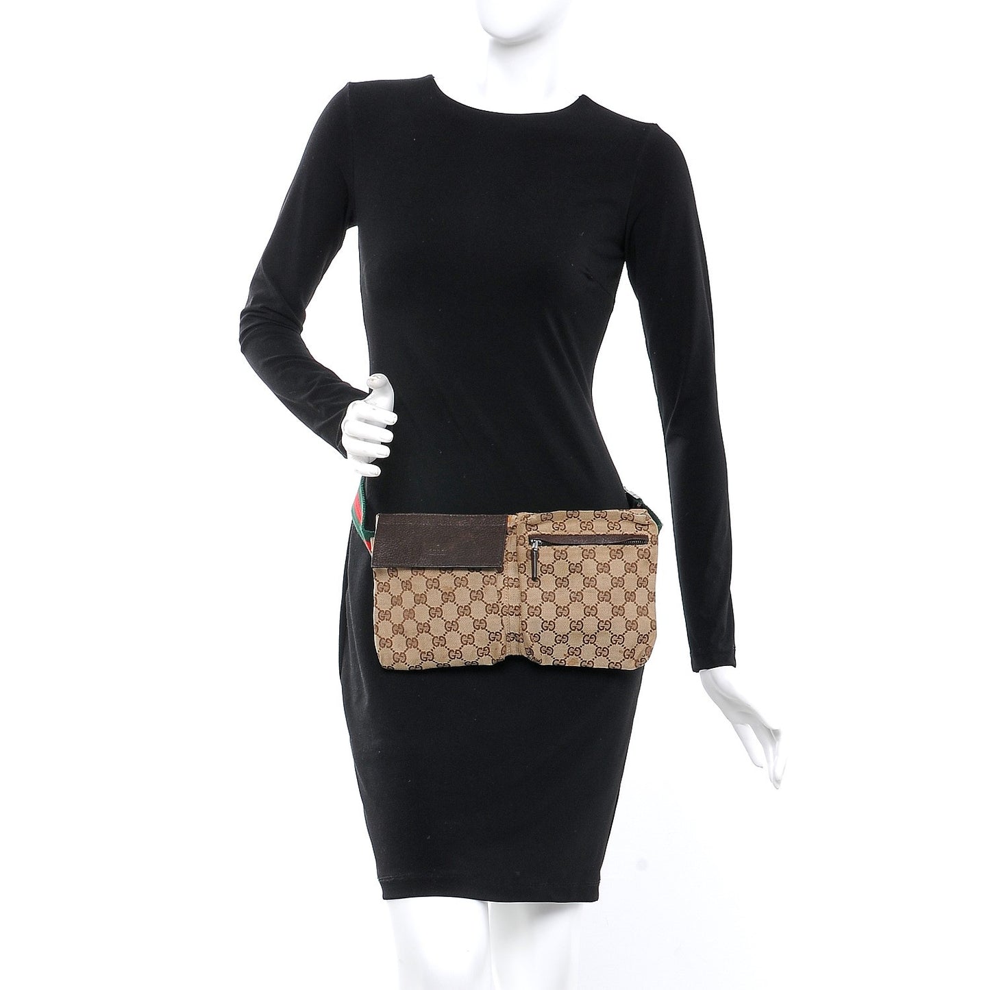 GG Monogram Double Pocket Belt Bag Dark Brown