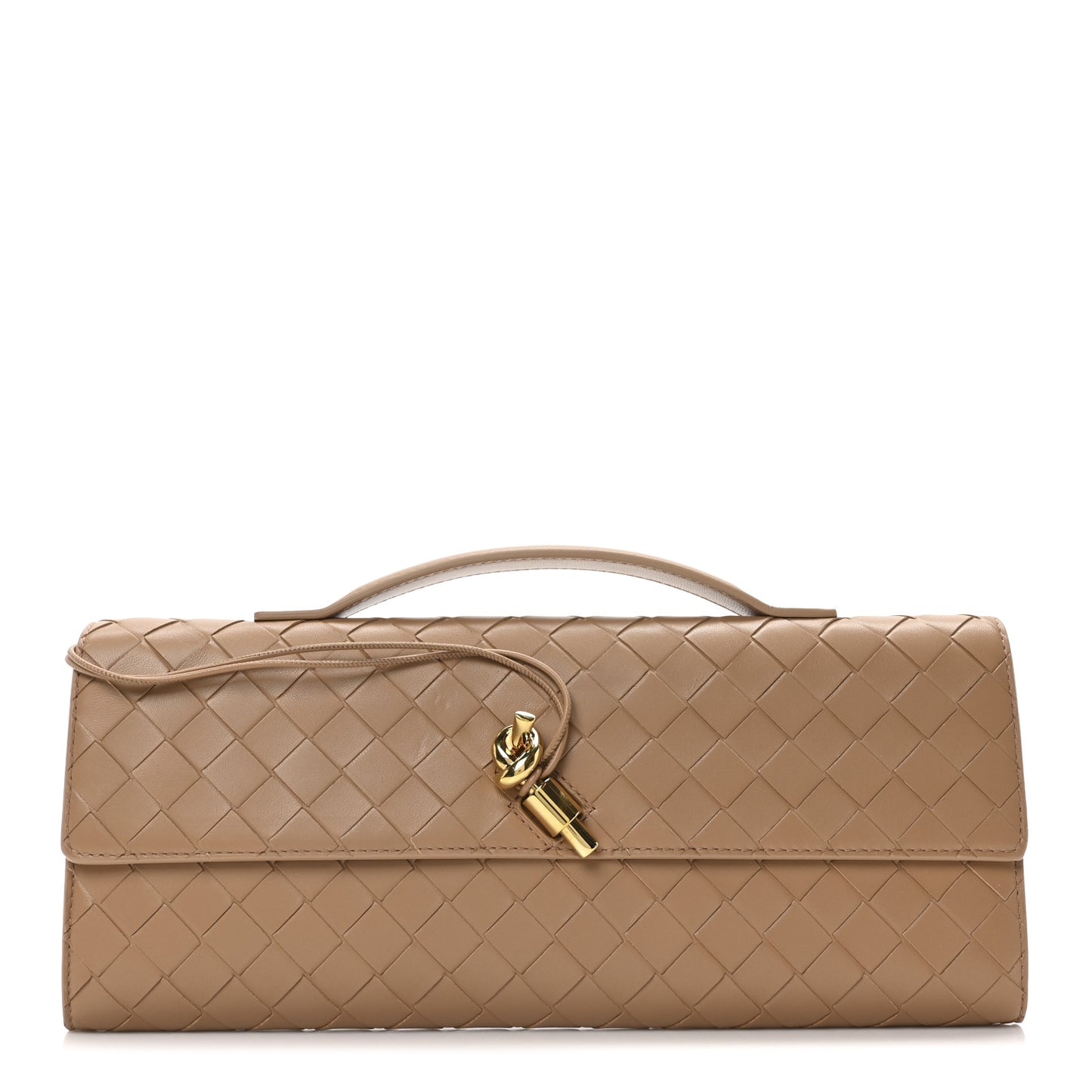 Nappa Intrecciato Long Andiamo Top Handle Clutch  Pale Brown