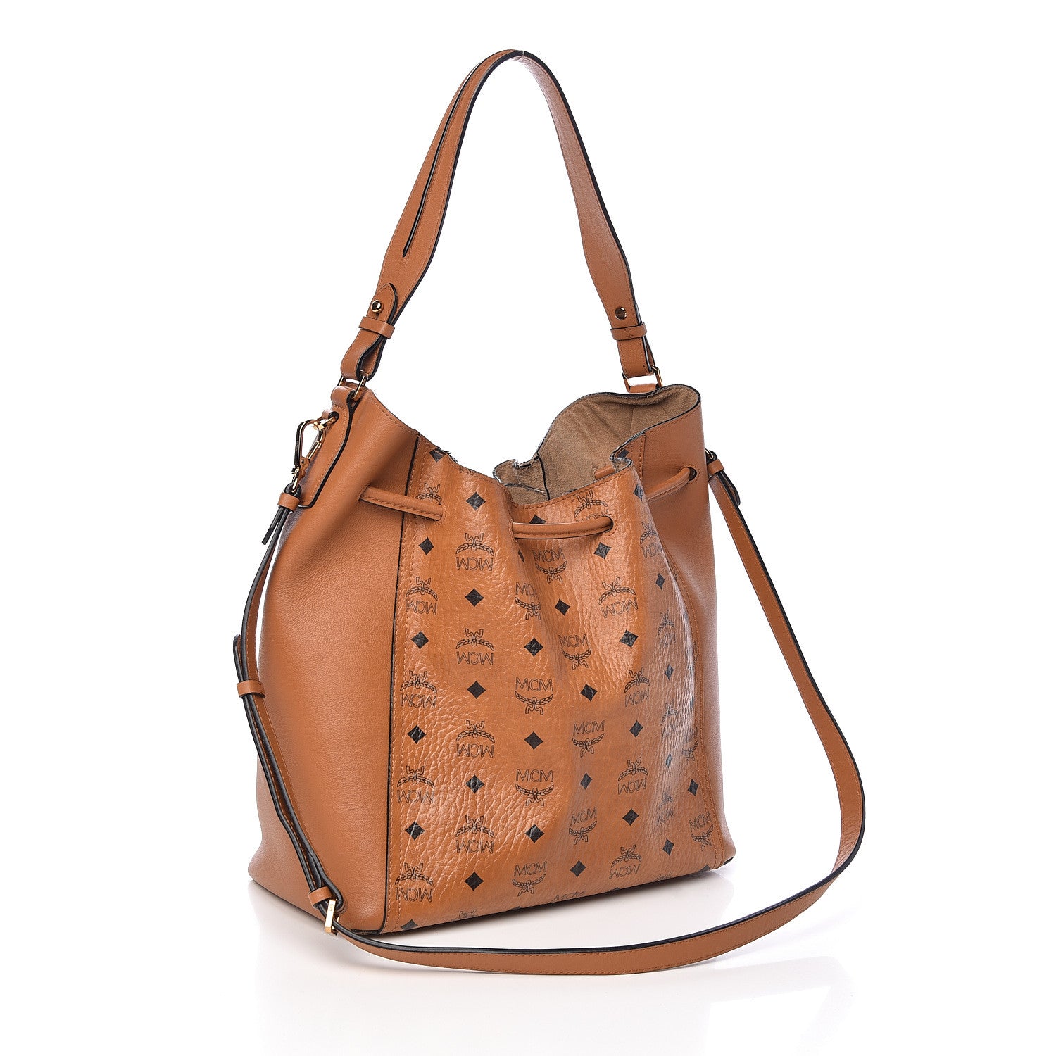 MCM Visetos Studded Drawstring Bag Cognac Gold 3 of 14