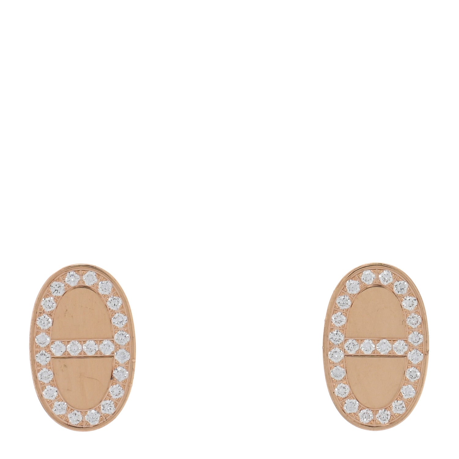 Hermes 18K Rose Gold Diamond Chaine d'Ancre Contour Stud Earrings 1 of 5