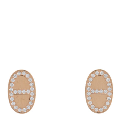 Hermes 18K Rose Gold Diamond Chaine d'Ancre Contour Stud Earrings 1 of 5