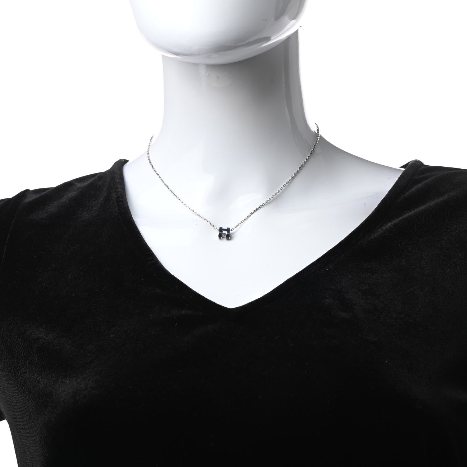 Hermes Lacquered Palladium Mini Pop H Pendant Necklace Bleu Fonce 2 of 6