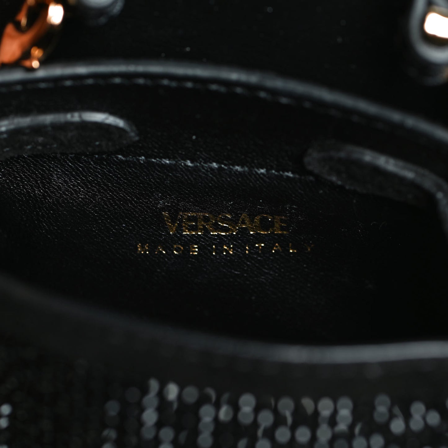 Suede Crystal Studded Micro La Medusa Bag Black